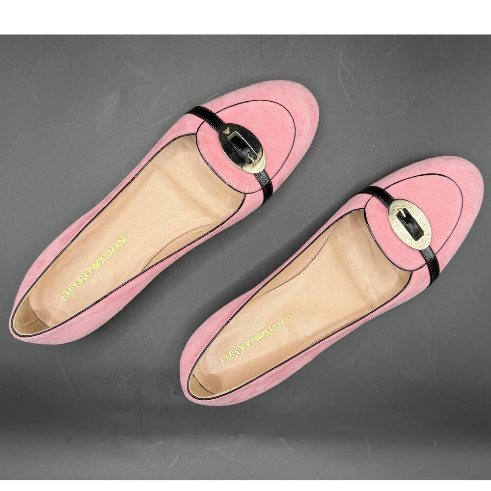 Emporio Armani Womens 36.5 Pink Suede Loafers Flats Made Italy NIB X3V010